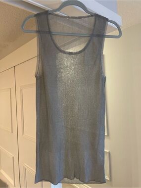 Mango Sheer Metallic Silver Sleeveless Tank Tank - Size M